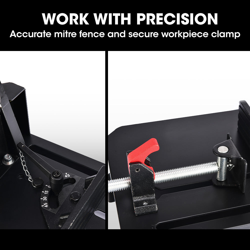 Baumr-AG 2400W Metal Cut Off Cold Saw | 355mm (14") Blade | Low Spark Ceramic Alloy | Soft Start | 45° Mitre Chop Cutting | Measurement Scale
