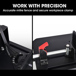 Baumr-AG 2400W Metal Cut Off Cold Saw | 355mm (14") Blade | Low Spark Ceramic Alloy | Soft Start | 45° Mitre Chop Cutting | Measurement Scale