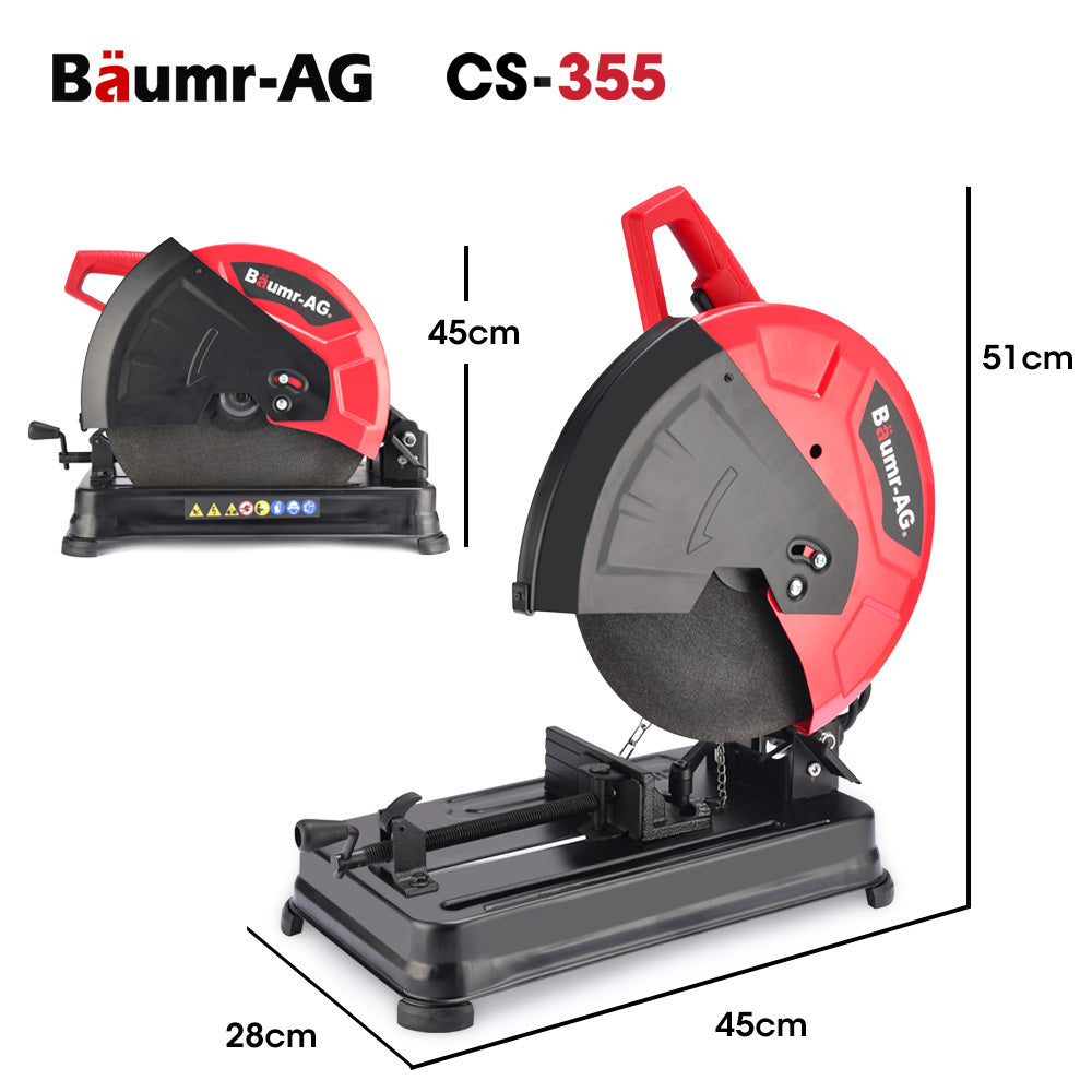 Baumr-AG 2400W Metal Cut Off Cold Saw | 355mm (14") Blade | Soft Start | 45° Mitre Chop Cutting