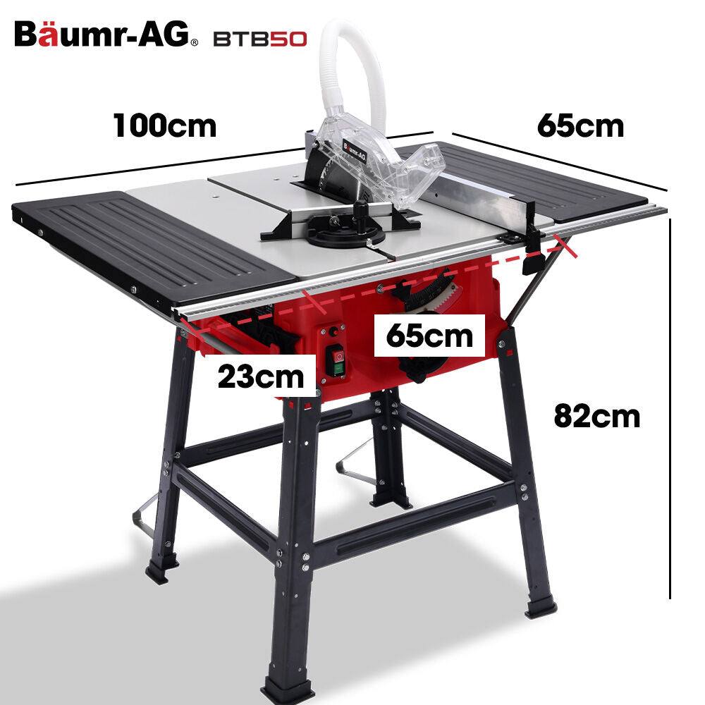 BAUMR-AG 2000W Compound Table Saw | 255mm (10") Blade | Expandable Worktop | 45° Bevel & Mitre Cuts | Stand & Vacuum Port