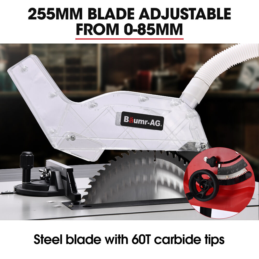 BAUMR-AG 2000W Compound Table Saw | 255mm (10") Blade | Expandable Worktop | 45° Bevel & Mitre Cuts | Stand & Vacuum Port