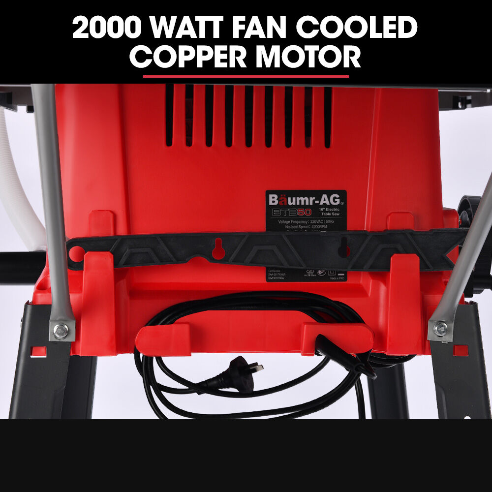 BAUMR-AG 2000W Compound Table Saw | 255mm (10") Blade | Expandable Worktop | 45° Bevel & Mitre Cuts | Stand & Vacuum Port