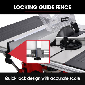 BAUMR-AG 2000W Compound Table Saw | 255mm (10") Blade | Expandable Worktop | 45° Bevel & Mitre Cuts | Stand & Vacuum Port
