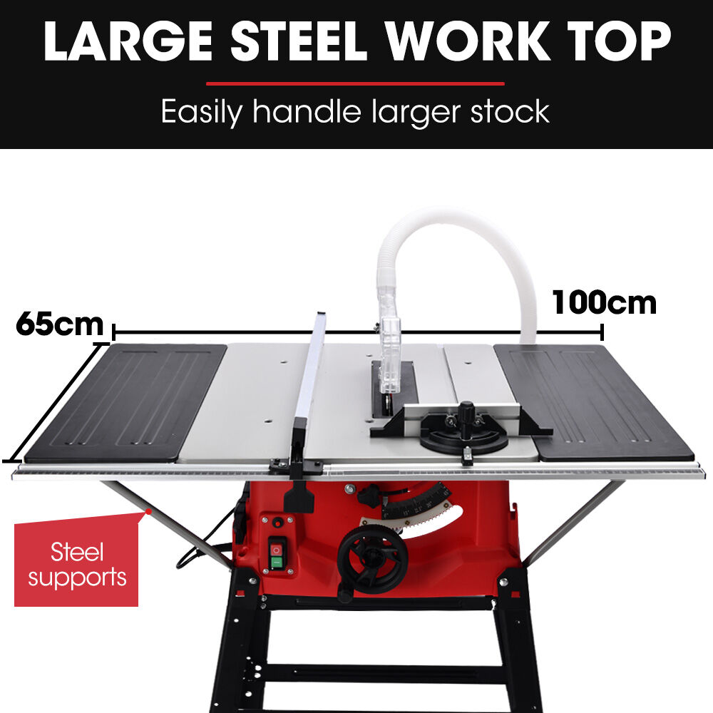 BAUMR-AG 2000W Compound Table Saw | 255mm (10") Blade | Expandable Worktop | 45° Bevel & Mitre Cuts | Stand & Vacuum Port