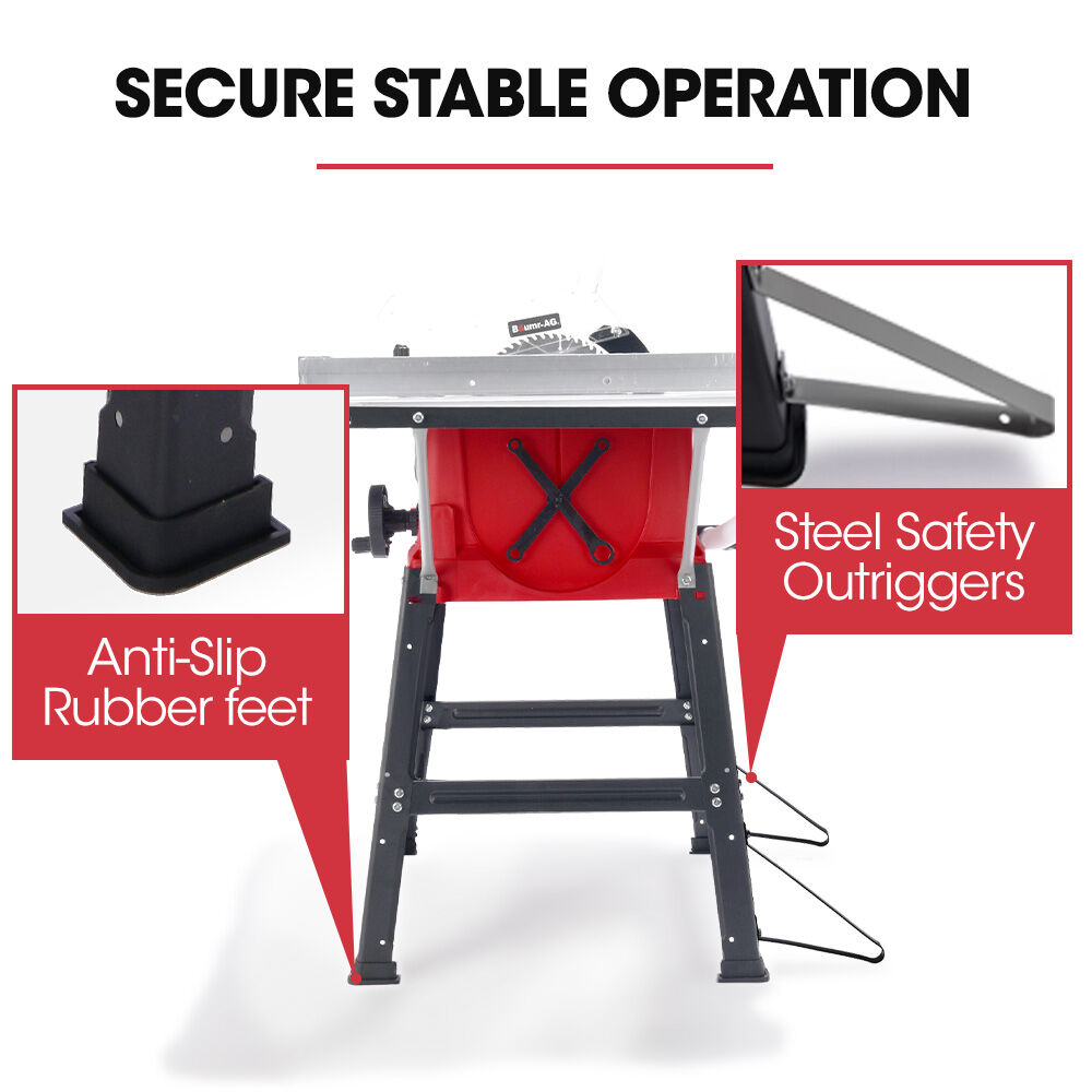 BAUMR-AG 2000W Compound Table Saw | 255mm (10") Blade | Expandable Worktop | 45° Bevel & Mitre Cuts | Stand & Vacuum Port