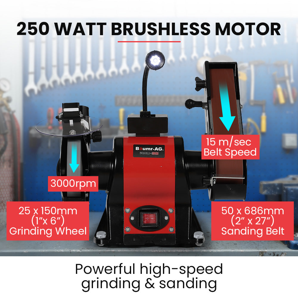 BAUMR-AG Bench Grinder & Belt Sander Combo | 150mm Grinding Disc | 50 x 686mm Linisher | Worklight | Brushless Motor