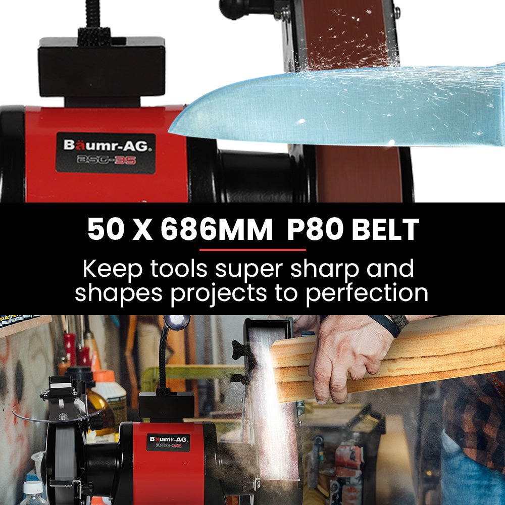 BAUMR-AG Bench Grinder & Belt Sander Combo | 150mm Grinding Disc | 50 x 686mm Linisher | Worklight | Brushless Motor
