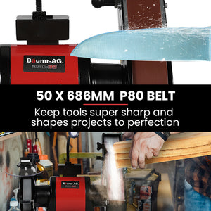 BAUMR-AG Bench Grinder & Belt Sander Combo | 150mm Grinding Disc | 50 x 686mm Linisher | Worklight | Brushless Motor