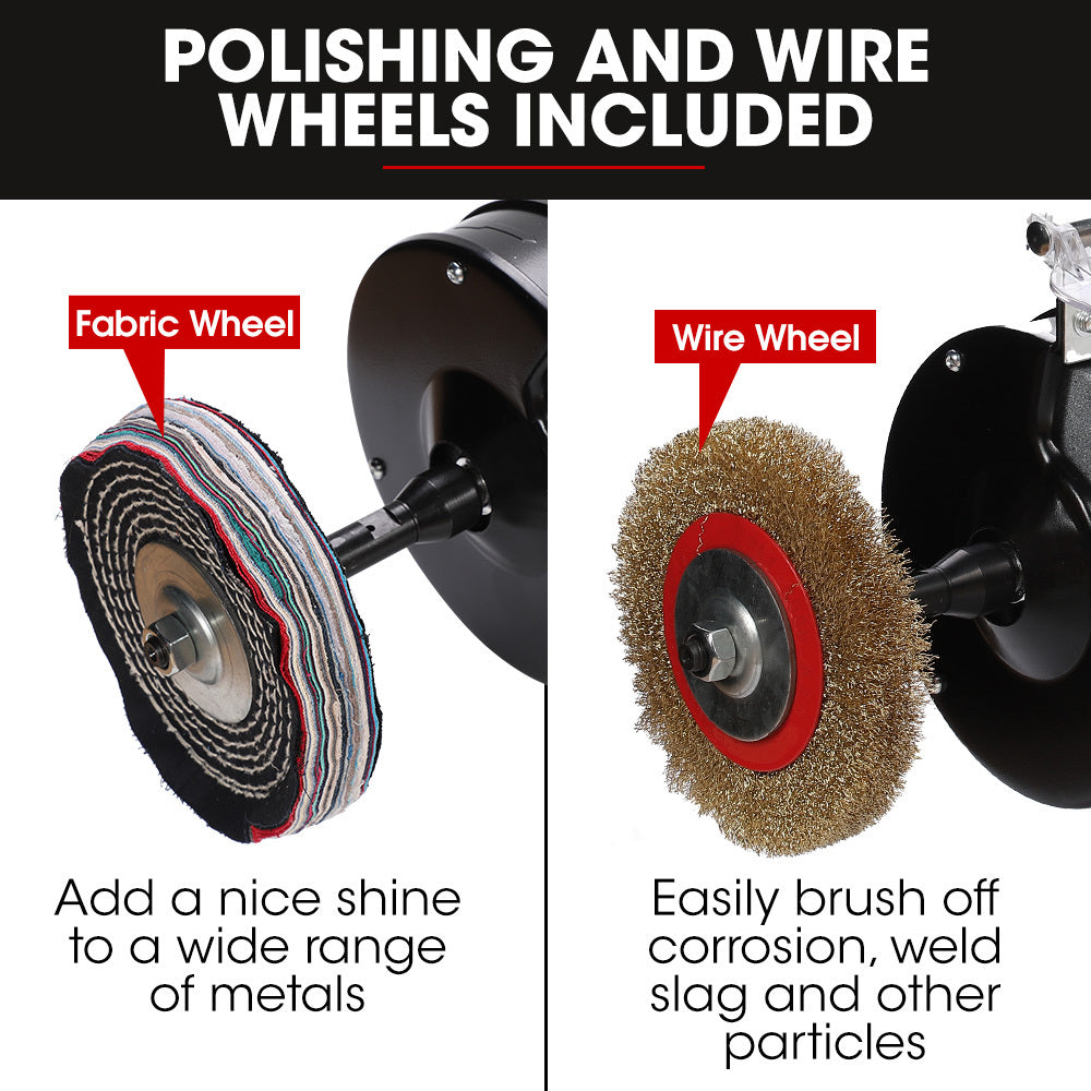 BAUMR-AG Bench Grinder Sander & Polisher Combo | 150mm Grinding Wheel | 50mm Linisher | 520W Brushless Motor | Wire & Buffing Wheels