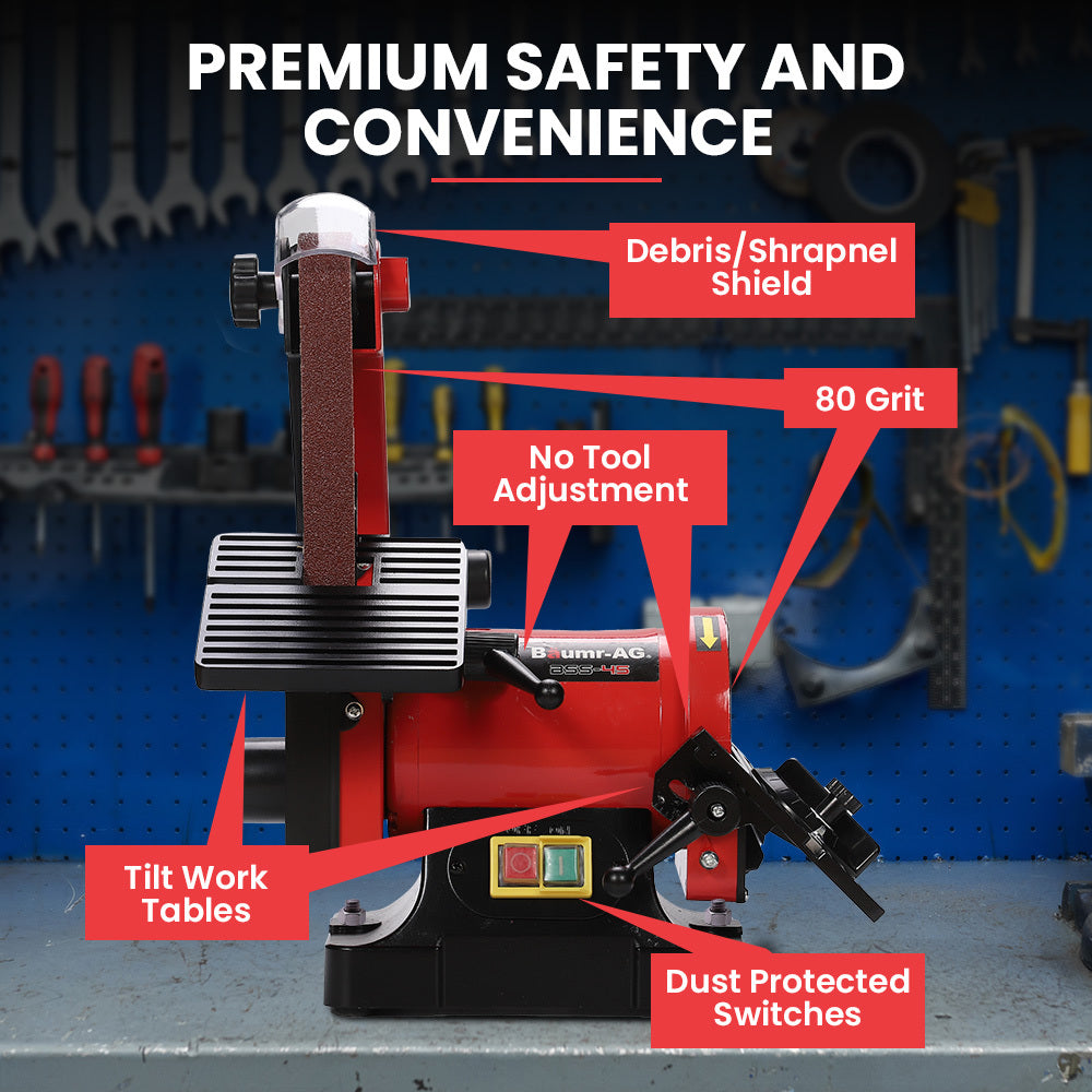 BAUMR-AG Belt & Disc Sander Combo | Vertical Bench Linisher | 25mm Belt + 125mm Disc | Brushless Motor