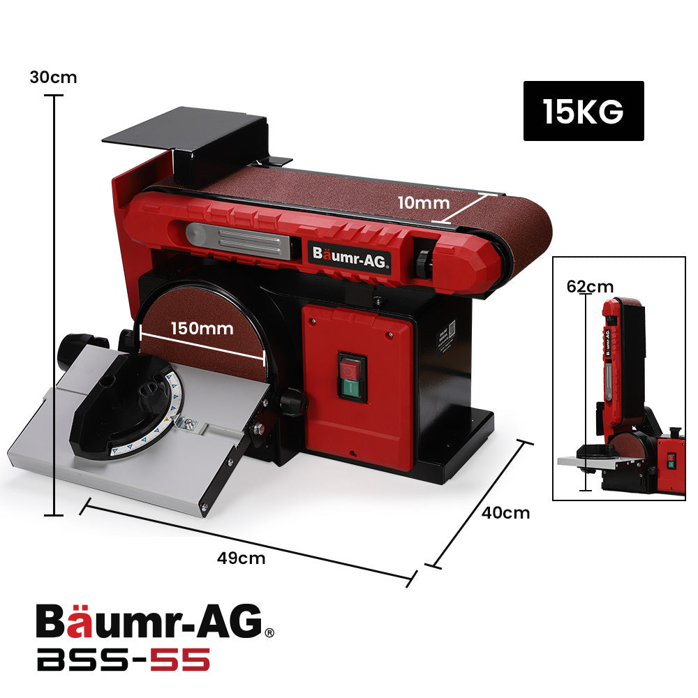 BAUMR-AG Bench Belt & Disc Sander Combo | 100mm Linisher + 150mm Disc | 400W Brushless Motor | Horizontal & Vertical Sanding