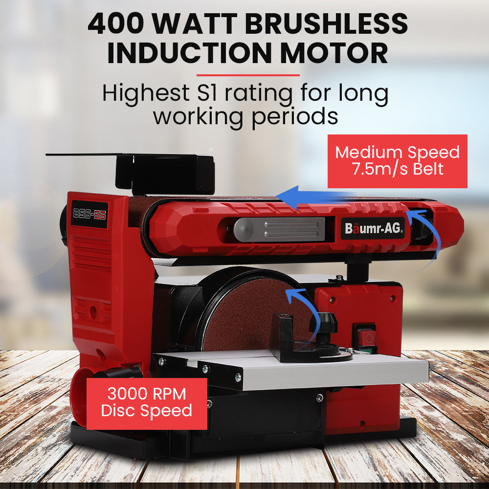 BAUMR-AG Bench Belt & Disc Sander Combo | 100mm Linisher + 150mm Disc | 400W Brushless Motor | Horizontal & Vertical Sanding