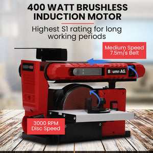BAUMR-AG Bench Belt & Disc Sander Combo | 100mm Linisher + 150mm Disc | 400W Brushless Motor | Horizontal & Vertical Sanding