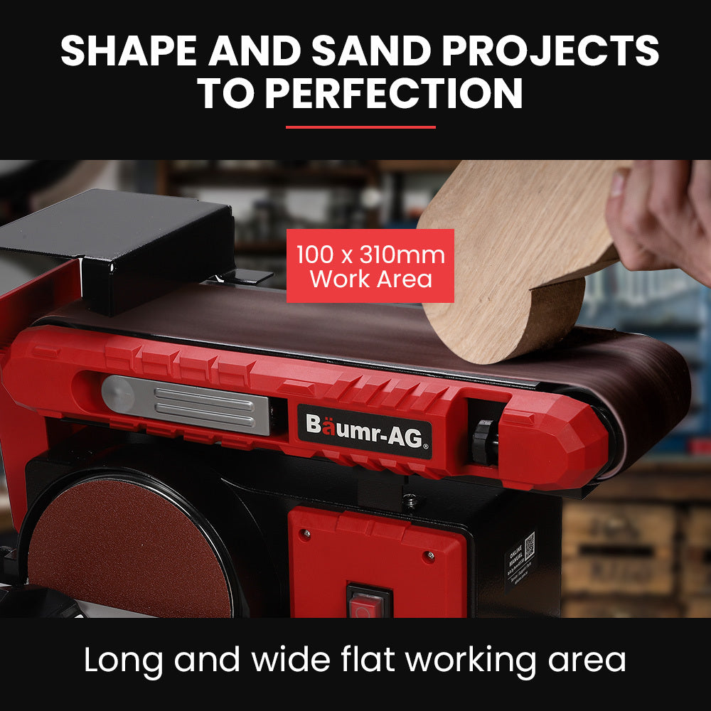 BAUMR-AG Bench Belt & Disc Sander Combo | 100mm Linisher + 150mm Disc | 400W Brushless Motor | Horizontal & Vertical Sanding