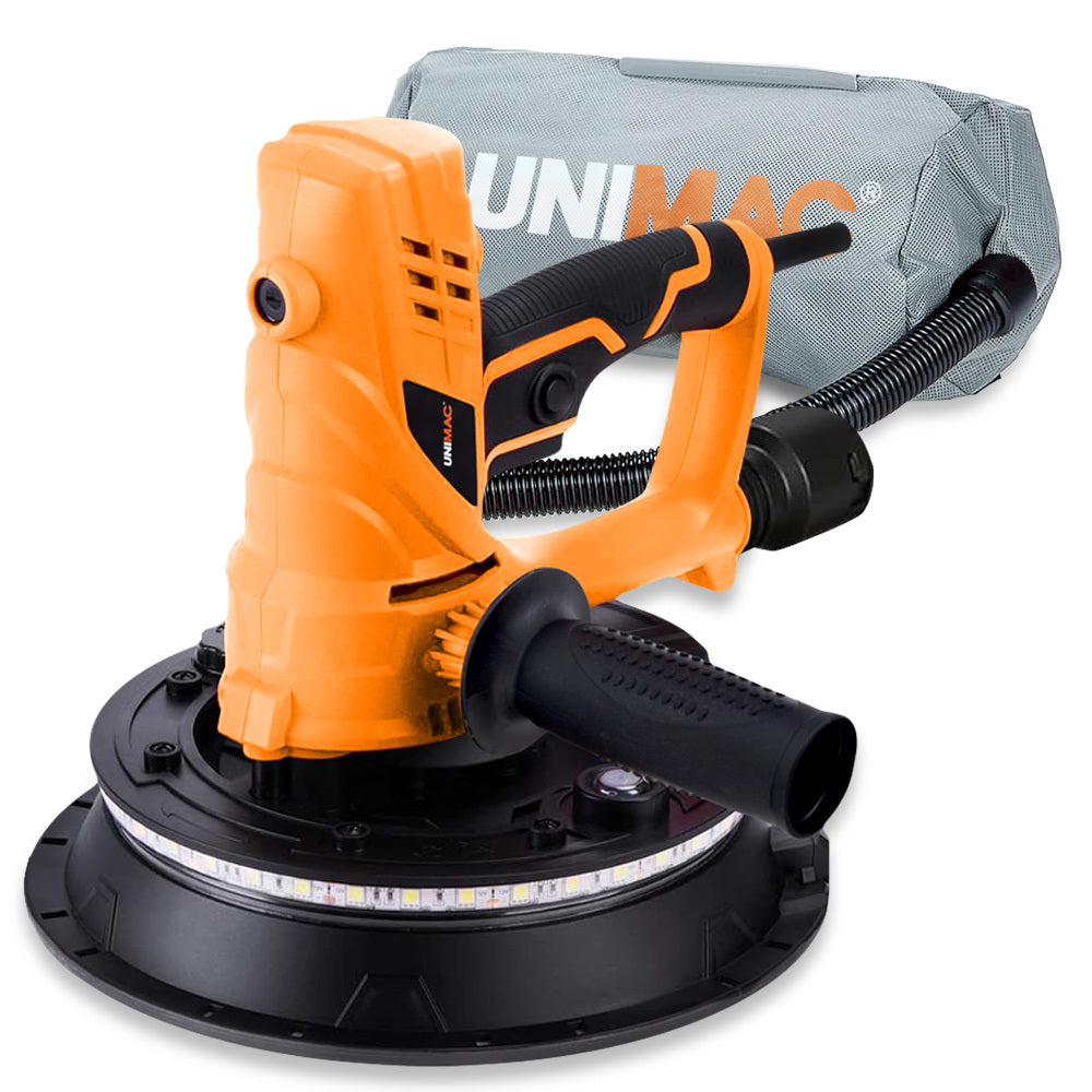 UNIMAC 180mm Handheld Drywall Sander | 850W Electric | Auto Vacuum System | LED Worklight | 6x Sanding Discs