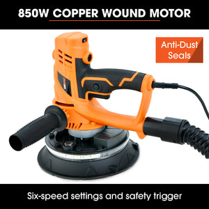 UNIMAC 180mm Handheld Drywall Sander | 850W Electric | Auto Vacuum System | LED Worklight | 6x Sanding Discs