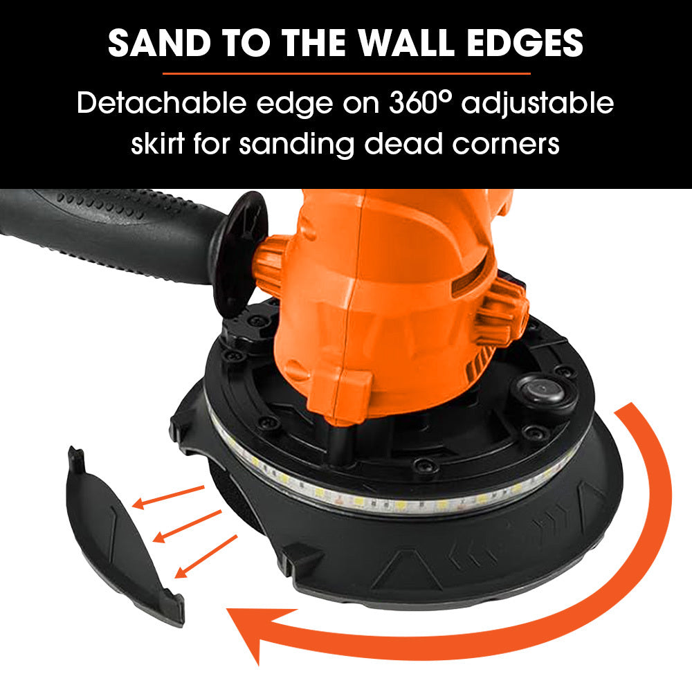 UNIMAC 180mm Handheld Drywall Sander | 850W Electric | Auto Vacuum System | LED Worklight | 6x Sanding Discs