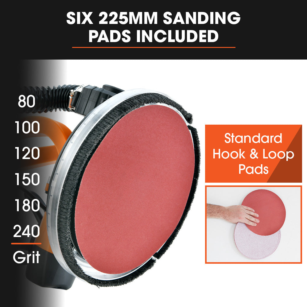 UNIMAC 225mm Long Reach Drywall Sander Kit | 750W Telescopic Foldable | Vacuum System | LED Worklight | 6x Sanding Discs