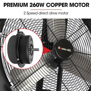 BAUMR-AG Industrial Mobile Floor Drum Fan | 24" 610mm | 260W | Tilting | Heavy-Duty Frame | Commercial | EESS Certified