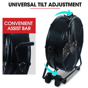 BAUMR-AG Industrial Mobile Floor Drum Fan | 24" 610mm | 260W | Tilting | Heavy-Duty Frame | Commercial | EESS Certified