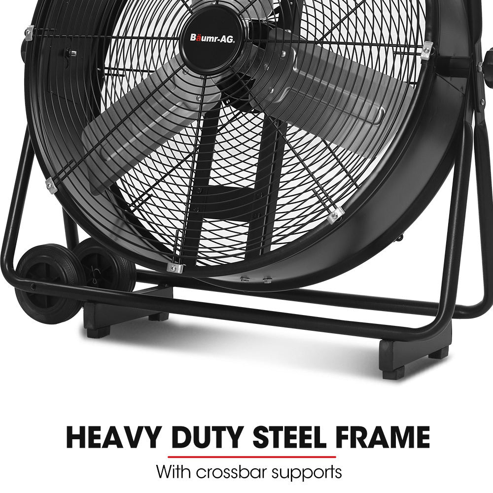 BAUMR-AG Industrial Mobile Floor Drum Fan | 24" 610mm | 260W | Tilting | Heavy-Duty Frame | Commercial | EESS Certified
