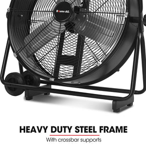 BAUMR-AG Industrial Mobile Floor Drum Fan | 24" 610mm | 260W | Tilting | Heavy-Duty Frame | Commercial | EESS Certified