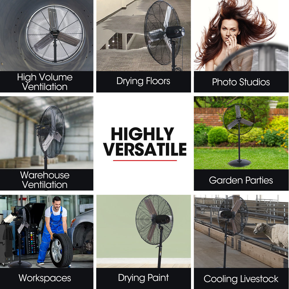 BAUMR-AG Industrial Pedestal Fan | 30" 762mm | 300W | Heavy-Duty | 3-Speed | Commercial | EESS Certified