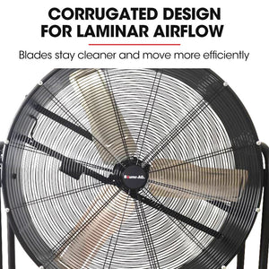 BAUMR-AG Industrial Mobile Floor Drum Fan | 36" 914mm | 290W | Brushless Motor | Tilting | Heavy-Duty | EESS Certified