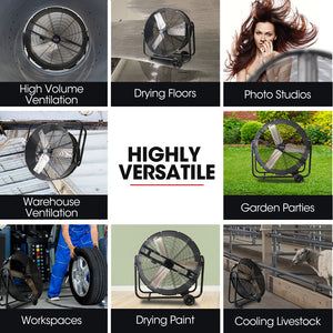 BAUMR-AG Industrial Mobile Floor Drum Fan | 36" 914mm | 290W | Brushless Motor | Tilting | Heavy-Duty | EESS Certified