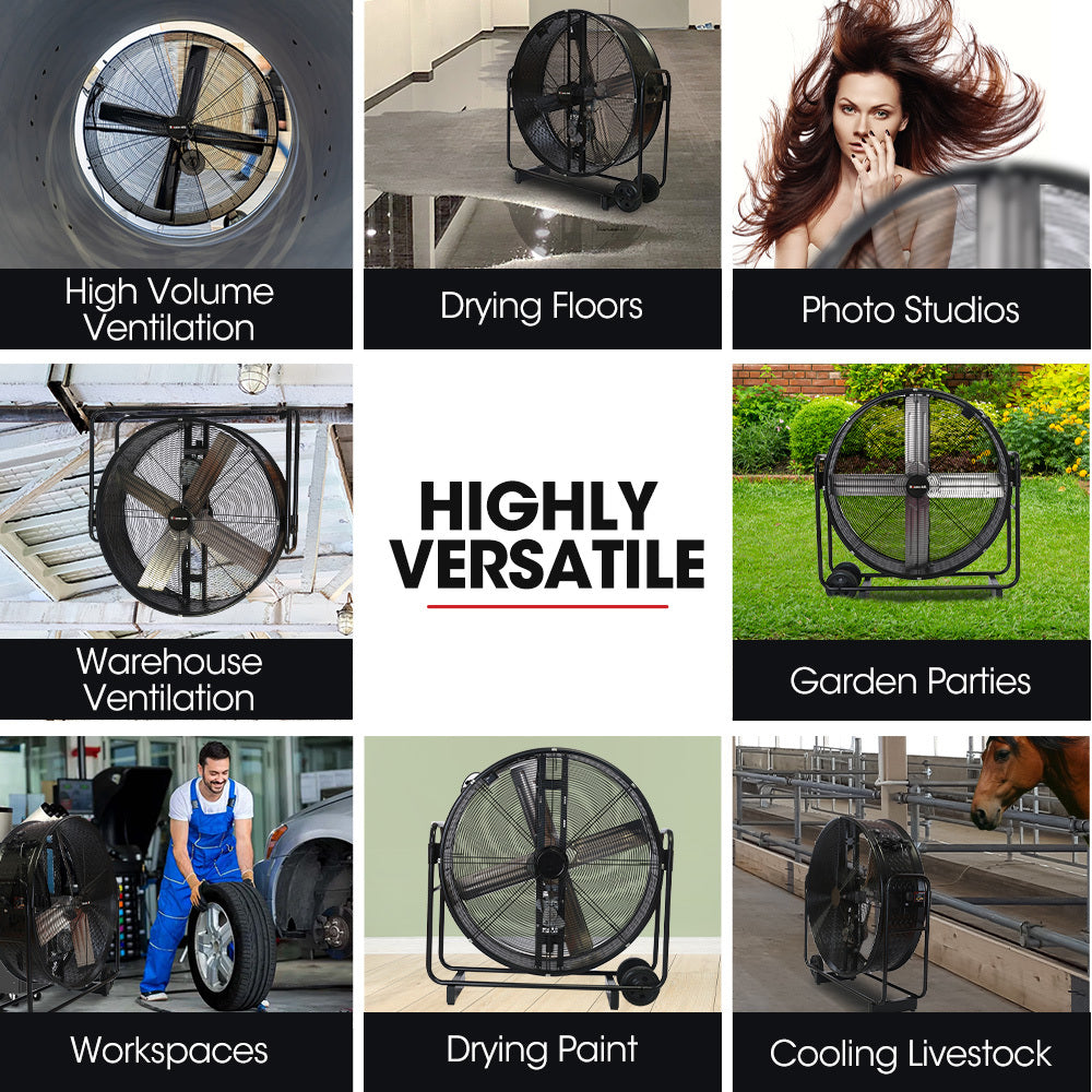 BAUMR-AG Industrial Mobile Floor Drum Fan | 42" 1067mm | 660W | Belt Drive | Tilting | Heavy-Duty | EESS Certified