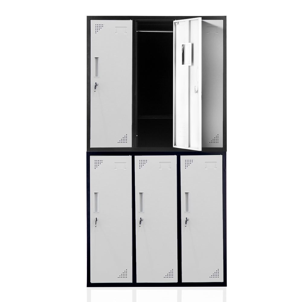 Fortia 6-Door Metal Storage Cabinet | Lockers for Gym & Office, Black and Grey