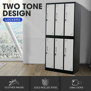 Fortia 6-Door Metal Storage Cabinet | Lockers for Gym & Office, Black and Grey