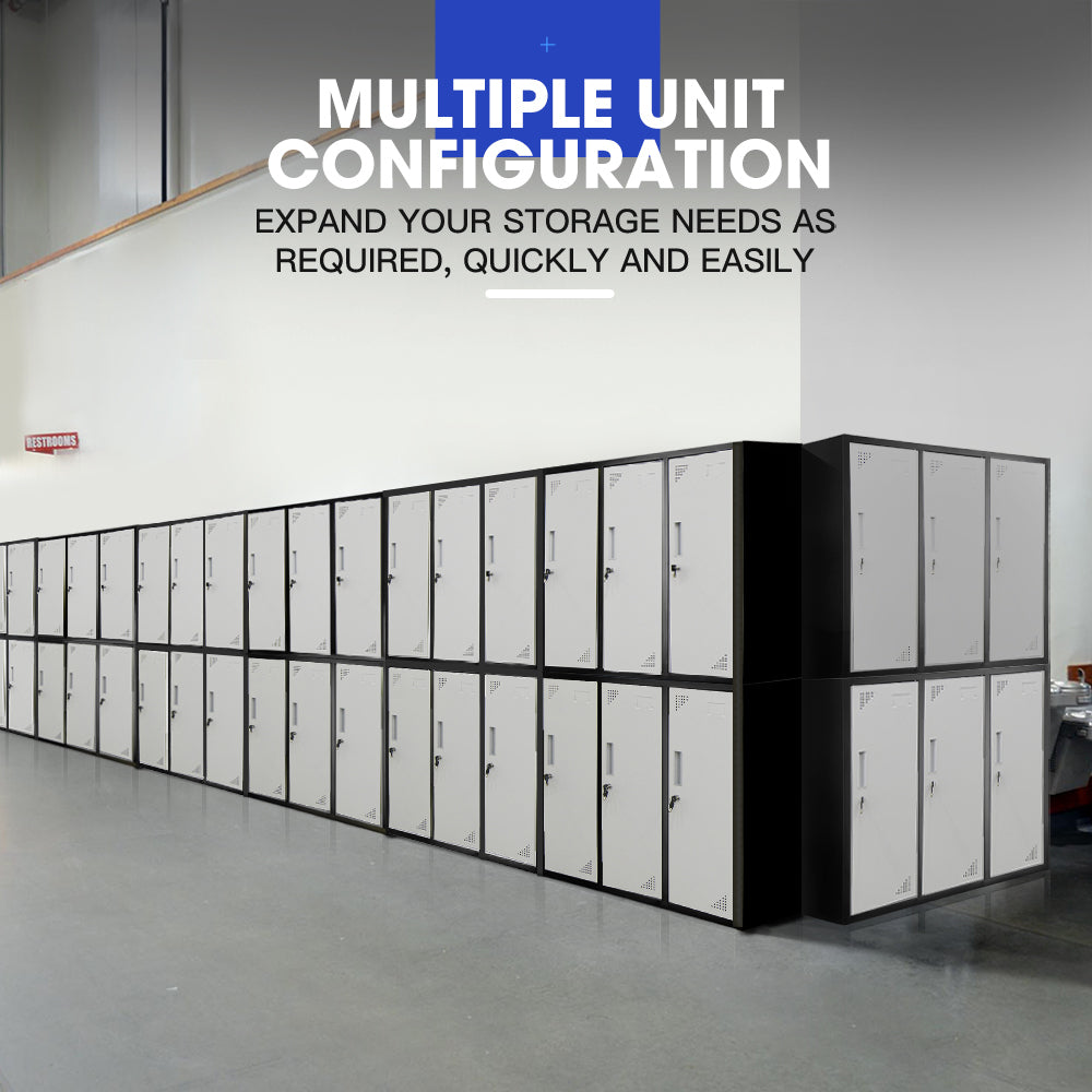 Fortia 6-Door Metal Storage Cabinet | Lockers for Gym & Office, Black and Grey