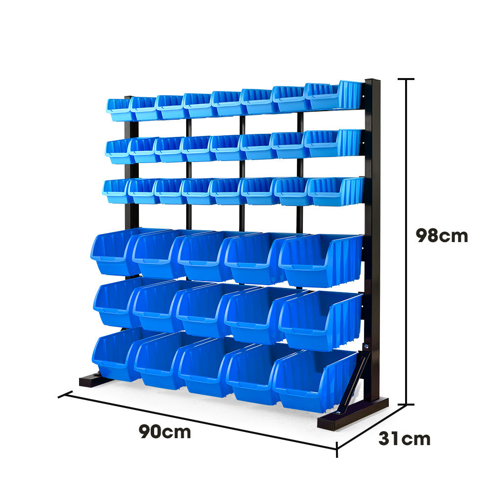 BAUMR-AG 39 Parts Bin Rack Storage System | Floor Mount, Blue