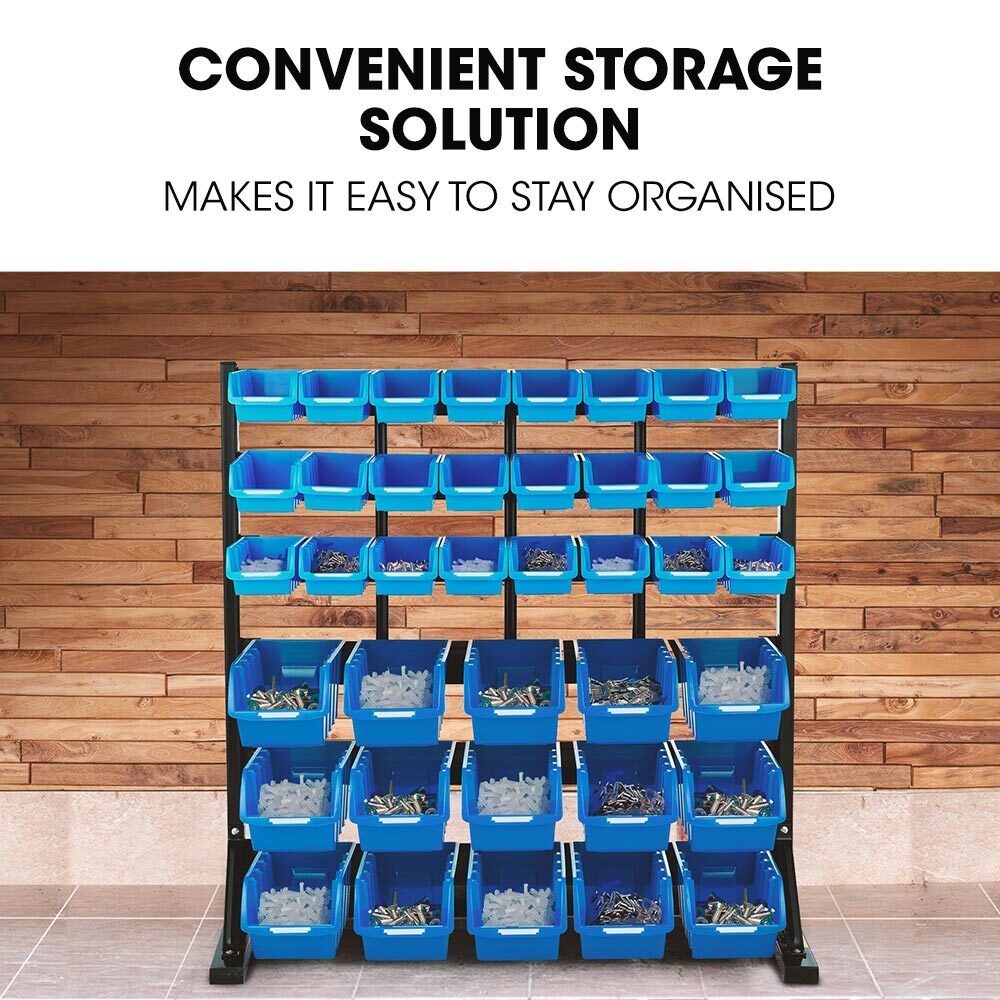 BAUMR-AG 39 Parts Bin Rack Storage System | Floor Mount, Blue