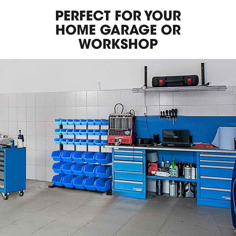 BAUMR-AG 39 Parts Bin Rack Storage System | Floor Mount, Blue