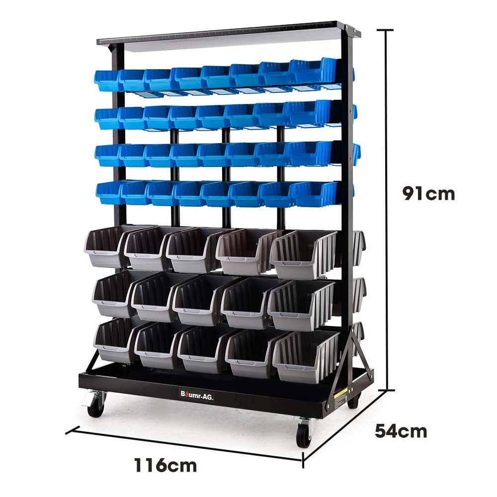 Baumr-AG | Storage Bin Rack | 94 Parts | Mobile Double-Sided Organizer | Blue