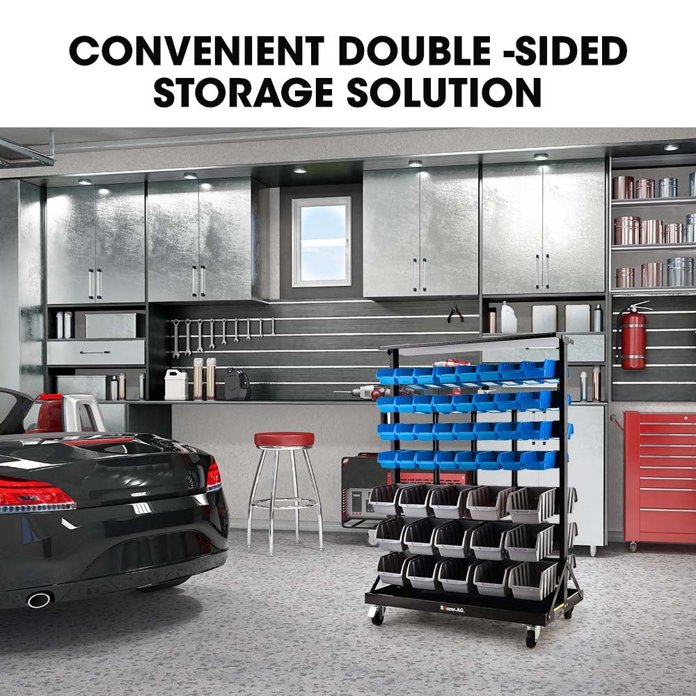 Baumr-AG | Storage Bin Rack | 94 Parts | Mobile Double-Sided Organizer | Blue