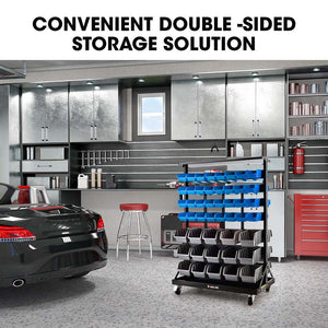 Baumr-AG | Storage Bin Rack | 94 Parts | Mobile Double-Sided Organizer | Blue