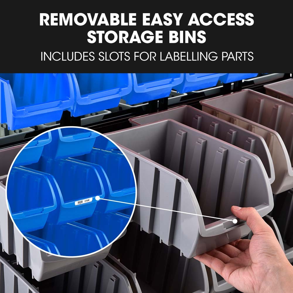 Baumr-AG | Storage Bin Rack | 94 Parts | Mobile Double-Sided Organizer | Blue