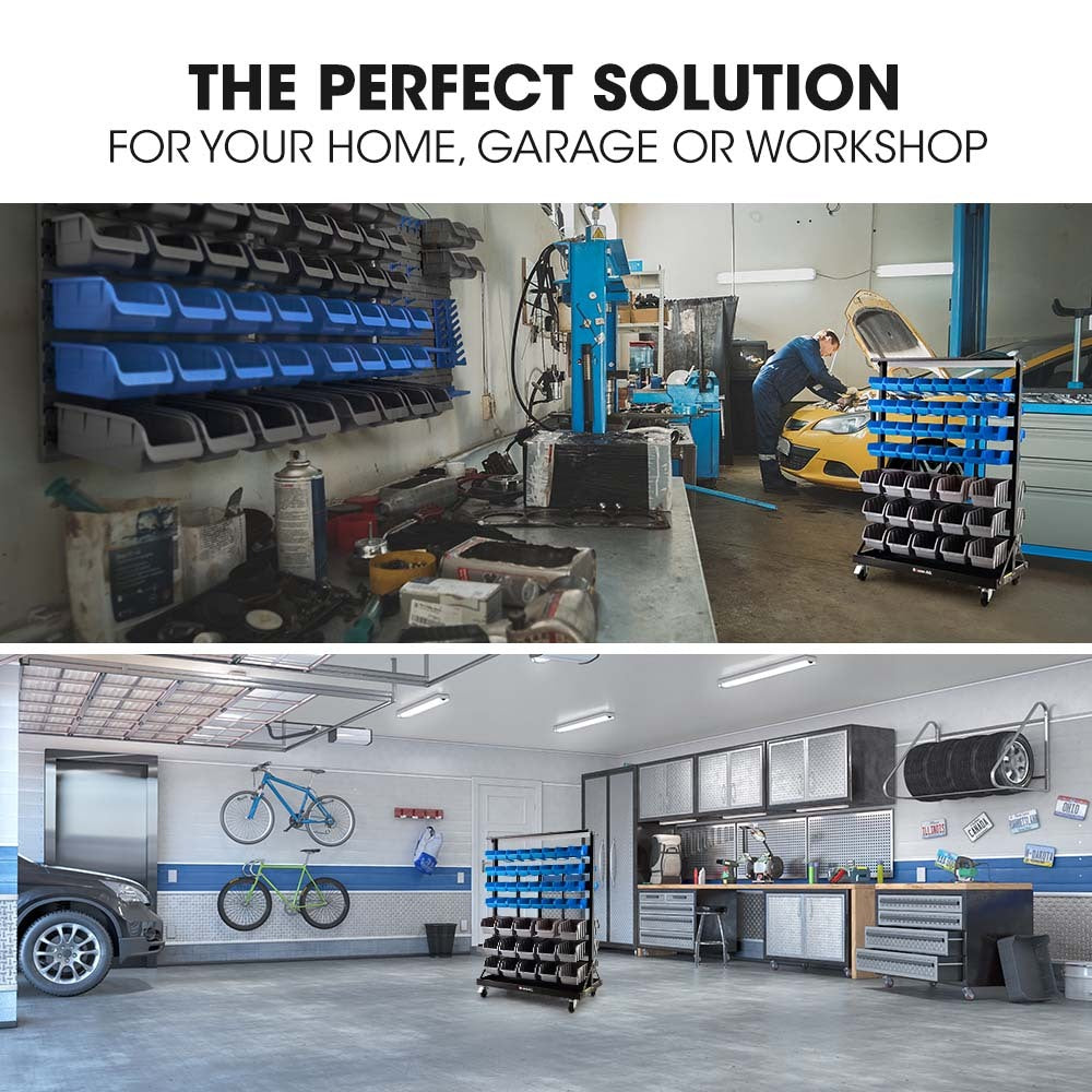 Baumr-AG | Storage Bin Rack | 94 Parts | Mobile Double-Sided Organizer | Blue