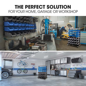 Baumr-AG | Storage Bin Rack | 94 Parts | Mobile Double-Sided Organizer | Blue