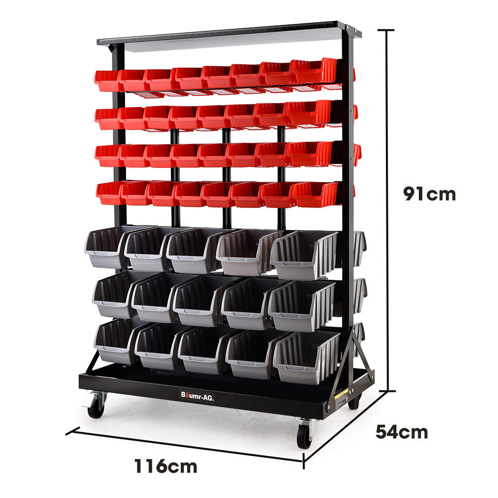 Baumr-AG | Storage Bin Rack | 94 Parts | Mobile Double-Sided Organizer | Red