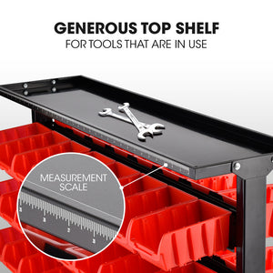 Baumr-AG | Storage Bin Rack | 94 Parts | Mobile Double-Sided Organizer | Red