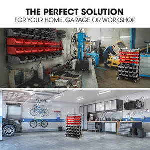 Baumr-AG | Storage Bin Rack | 94 Parts | Mobile Double-Sided Organizer | Red