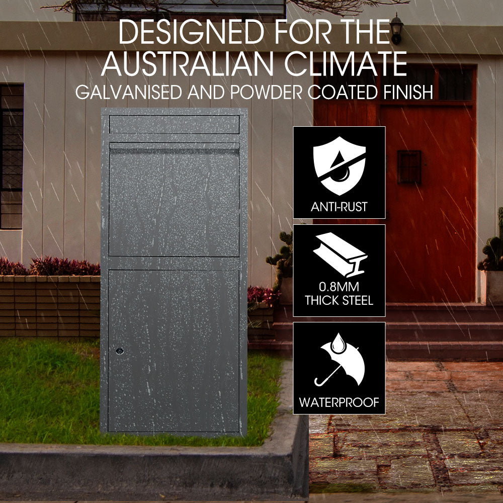 FORTIA Parcel Post Box Letterbox | Freestanding Mail Box with Letter Slot | Woodland Grey