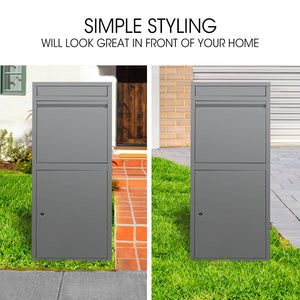 FORTIA Parcel Post Box Letterbox | Freestanding Mail Box with Letter Slot | Woodland Grey