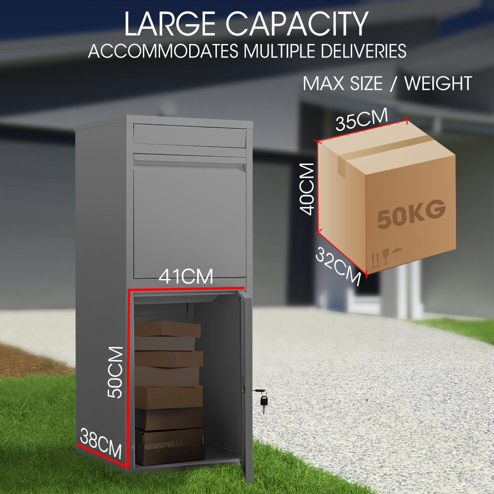 FORTIA Parcel Post Box Letterbox | Freestanding Mail Box with Letter Slot | Woodland Grey