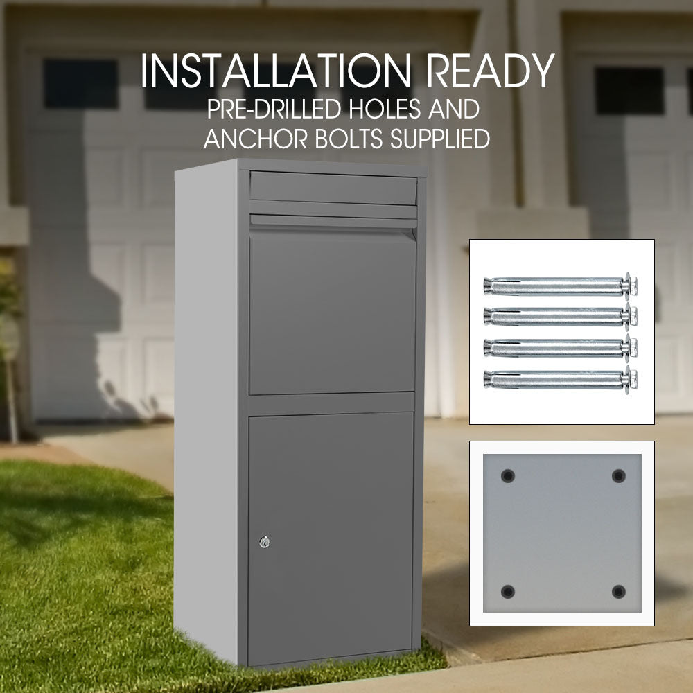 FORTIA Parcel Post Box Letterbox | Freestanding Mail Box with Letter Slot | Woodland Grey