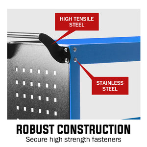 Bullet 3-Tier Tool Trolley Cart | Steel | Pegboard + Screwdriver Bay | Blue